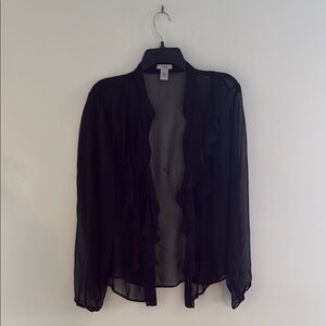 Cache Black Sheer Ruffled Blouse